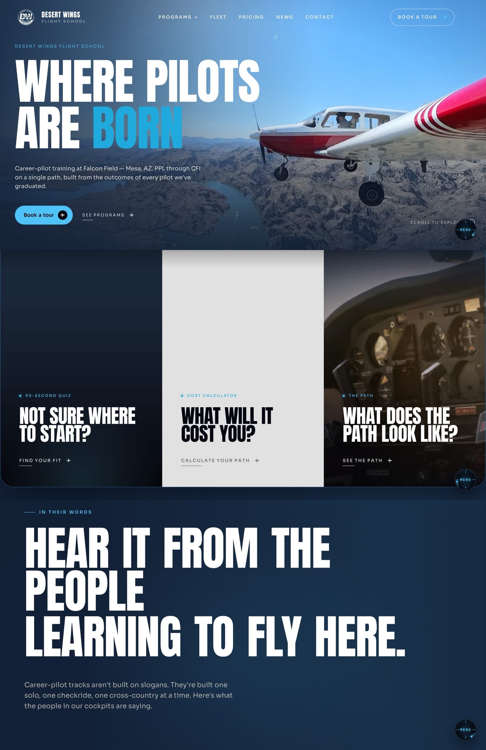 Scrolling through the Desert Wings homepage the ad lands on